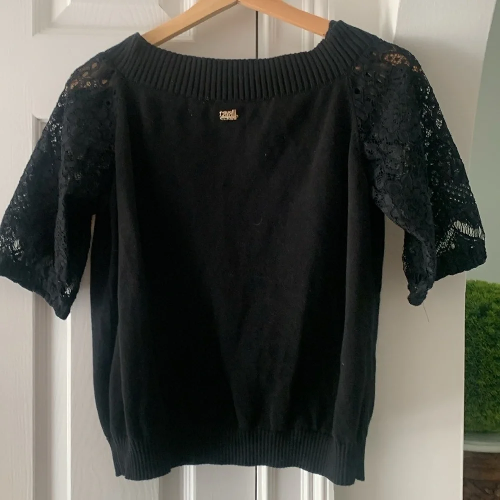 Roberto Cavalli Class Cardigan short sleeve sweater, Lace Rhinestone Black S - Picture 6 of 10